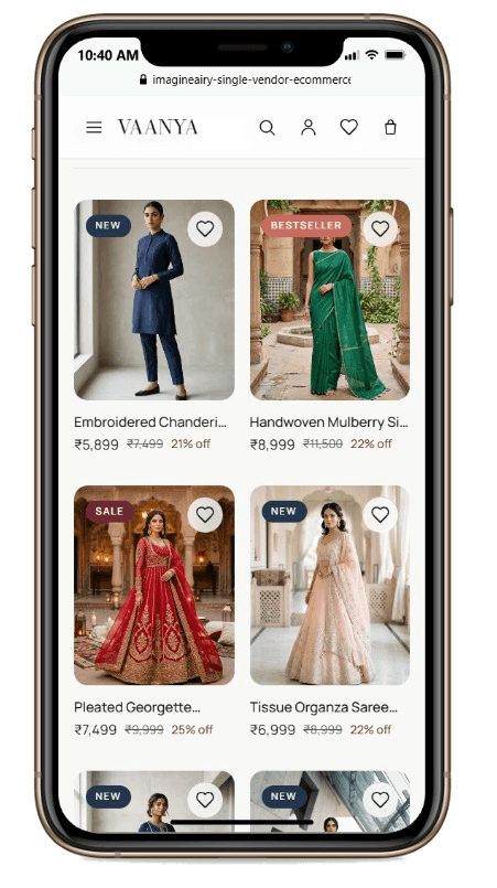 Mobile catalog view with instant filtering