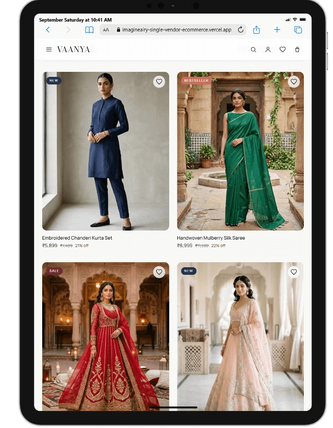 Tablet view showing responsive 4-product collection grid